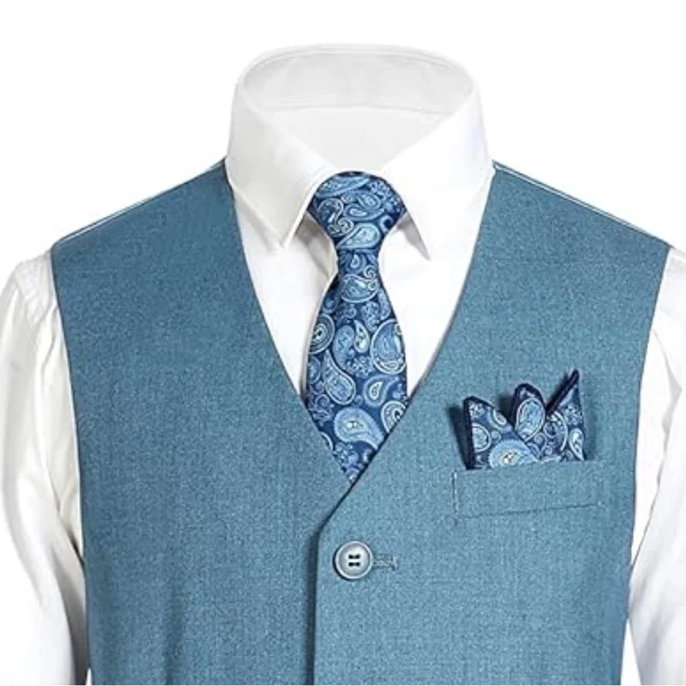 Bundle of Blue and Tan Paisley Boys bow tie and pocket square